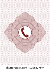 Red money style rosette with old phone icon inside