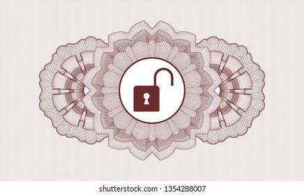 Red money style rosette with open lock icon inside