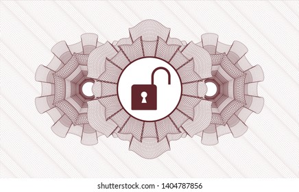 Red money style rosette with open lock icon inside
