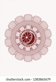Red money style rosette with orange icon inside
