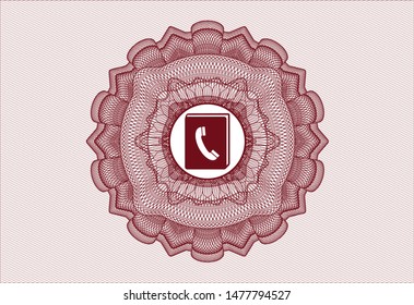 Red money style rosette with phonebook icon inside