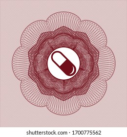 Rosette estilo dinero rojo con icono de píldora dentro