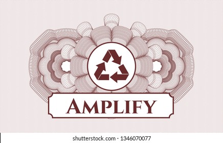 Red money style rosette with recycle icon and Amplify text inside
