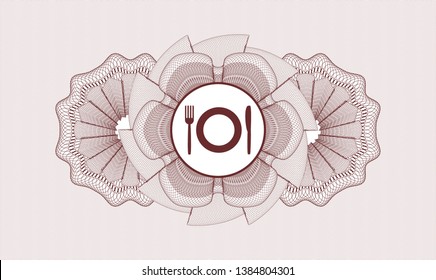 Red money style rosette with restaurant icon inside