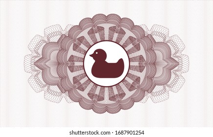 Red money style rosette with rubber duck icon inside