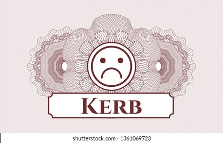 Red money style rosette with sad face icon and Kerb text inside