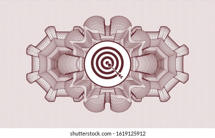 Red money style rosette with target, business icon inside