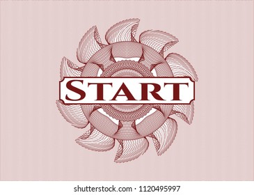 Red money style rosette with text Start inside