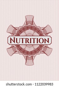 Red money style rosette with text Nutrition inside