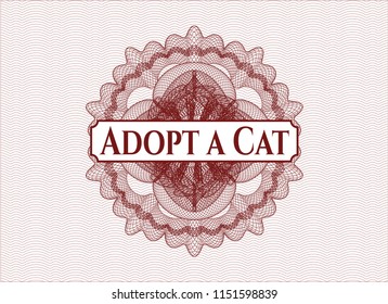 Red money style rosette with text Adopt a Cat inside