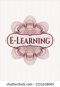 Red money style rosette with text E-Learning inside