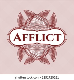 Red money style rosette with text Afflict inside