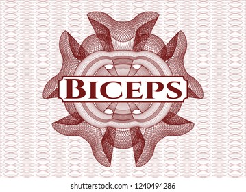 Red money style rosette with text Biceps inside