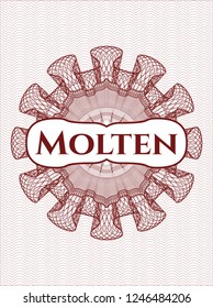 Red money style rosette with text Molten inside