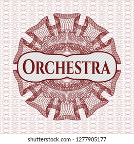 Red money style rosette with text Orchestra inside