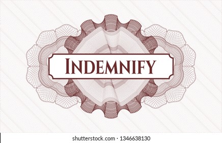 Red money style rosette with text Indemnify inside