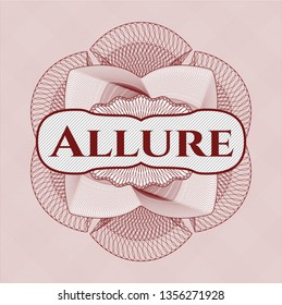 Red money style rosette with text Allure inside