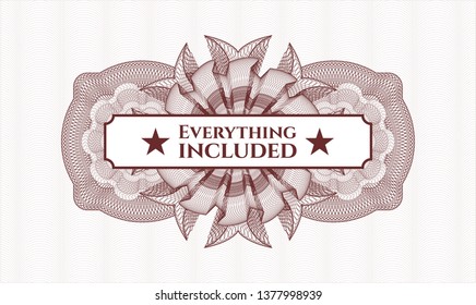 Red money style rosette with text Everything included inside