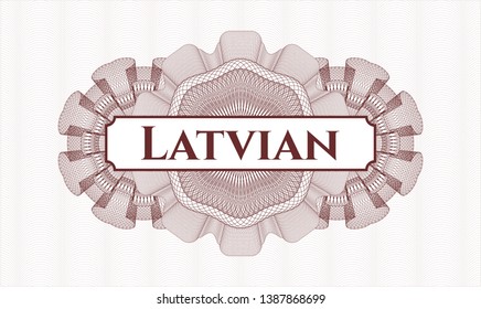 Red money style rosette with text Latvian inside