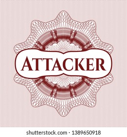 Red money style rosette with text Attacker inside