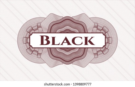 Red money style rosette with text Black inside