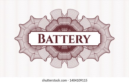 Red money style rosette with text Battery inside