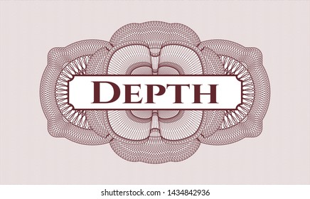 Red money style rosette with text Depth inside