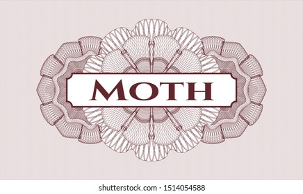 Red money style rosette with text Moth inside