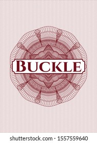 Red money style rosette with text Buckle inside