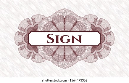 Red money style rosette with text Sign inside