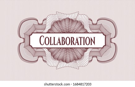 Red money style rosette with text Collaboration inside