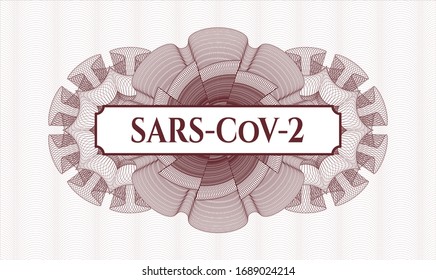 Red money style rosette with text SARS-CoV-2 inside