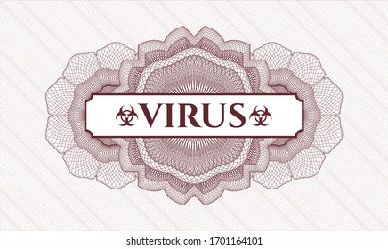 Rosette estilo dinero rojo con texto Virus dentro