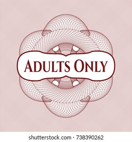 Red money style rosette with text Adults Only inside