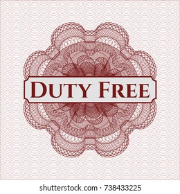 Red money style rosette with text Duty Free inside