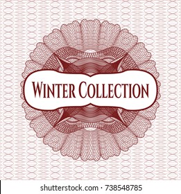 Red money style rosette with text Winter Collection inside
