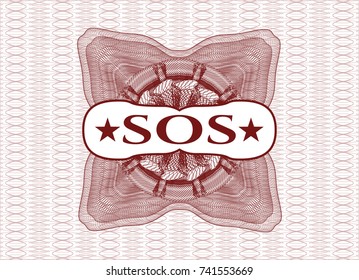 Red money style rosette with text SOS inside