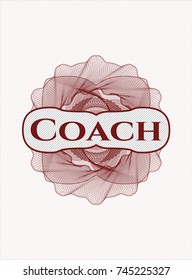 Red money style rosette with text Coach inside