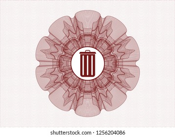 Red money style rosette with trash can icon inside
