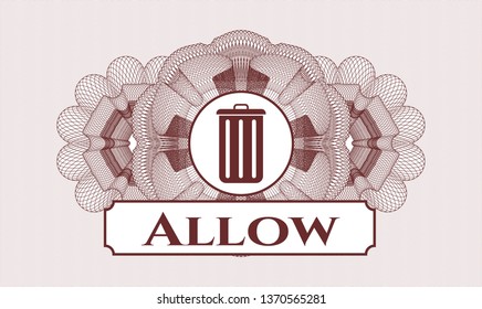 Red money style rosette with trash can icon and Allow text inside