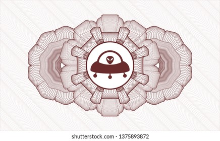 Red money style rosette with ufo with aline inside icon inside