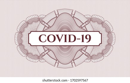 Rosette estilo dinero rojo. Ilustración vectorial. Detallado con texto COVID-19 dentro
