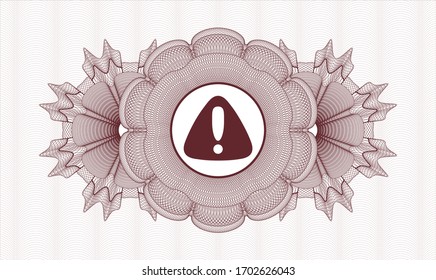Red money style rosette. Vector Illustration. Detailed with warning icon inside