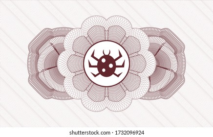 Red money style rosette. Vector Illustration. Detailed with bug icon inside