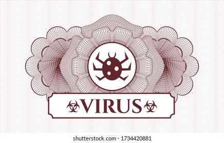 Red money style rosette. Vector Illustration. Detailed with bug icon and Virus text inside