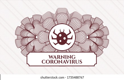 Red money style rosette. Vector Illustration. Detailed with bug icon and Warning Coronavirus text inside