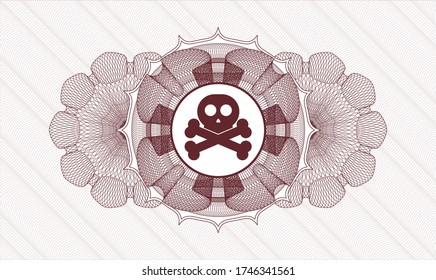 Red money style rosette. Vector Illustration. Detailed with crossbones icon inside