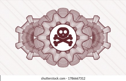 Red money style rosette. Vector Illustration. Detailed with crossbones icon inside