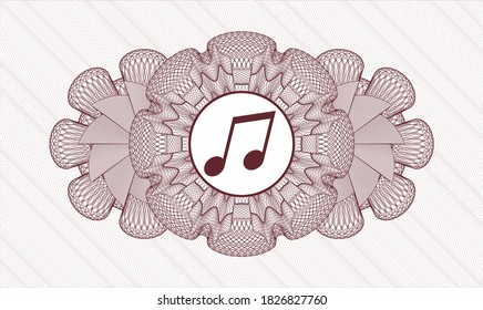 Red money style rosette. Vector Illustration. Detailed with musical note icon inside
