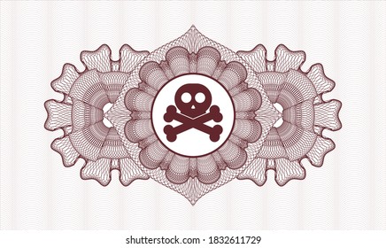 Red money style rosette. Vector Illustration. Detailed with crossbones icon inside